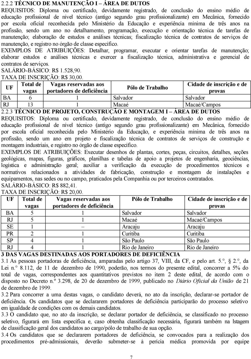 execução e orientação técnica de tarefas de manutenção; elaboração de estudos e análises técnicas; fiscalização técnica de contratos de serviços de manutenção, e registro no órgão de classe