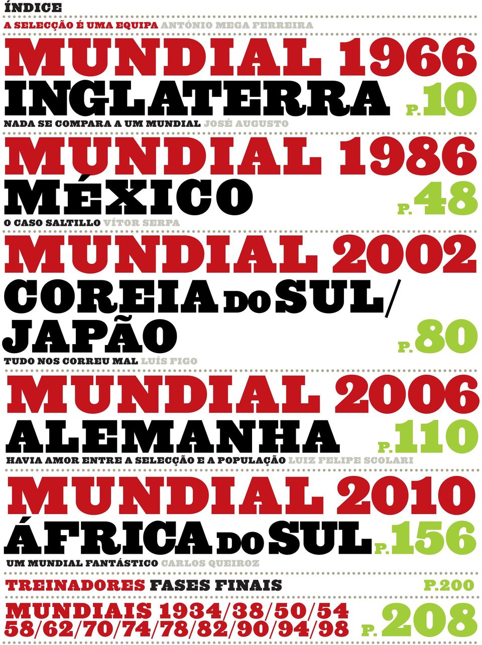 48 O CASO SALTILLO VÍTOR SERPA MUNDIAL 2002 COREIA DOSUL/ JAPÃO P.80 TUDO NOS CORREU MAL LUÍS FIGO MUNDIAL 2006 ALEMANHA P.