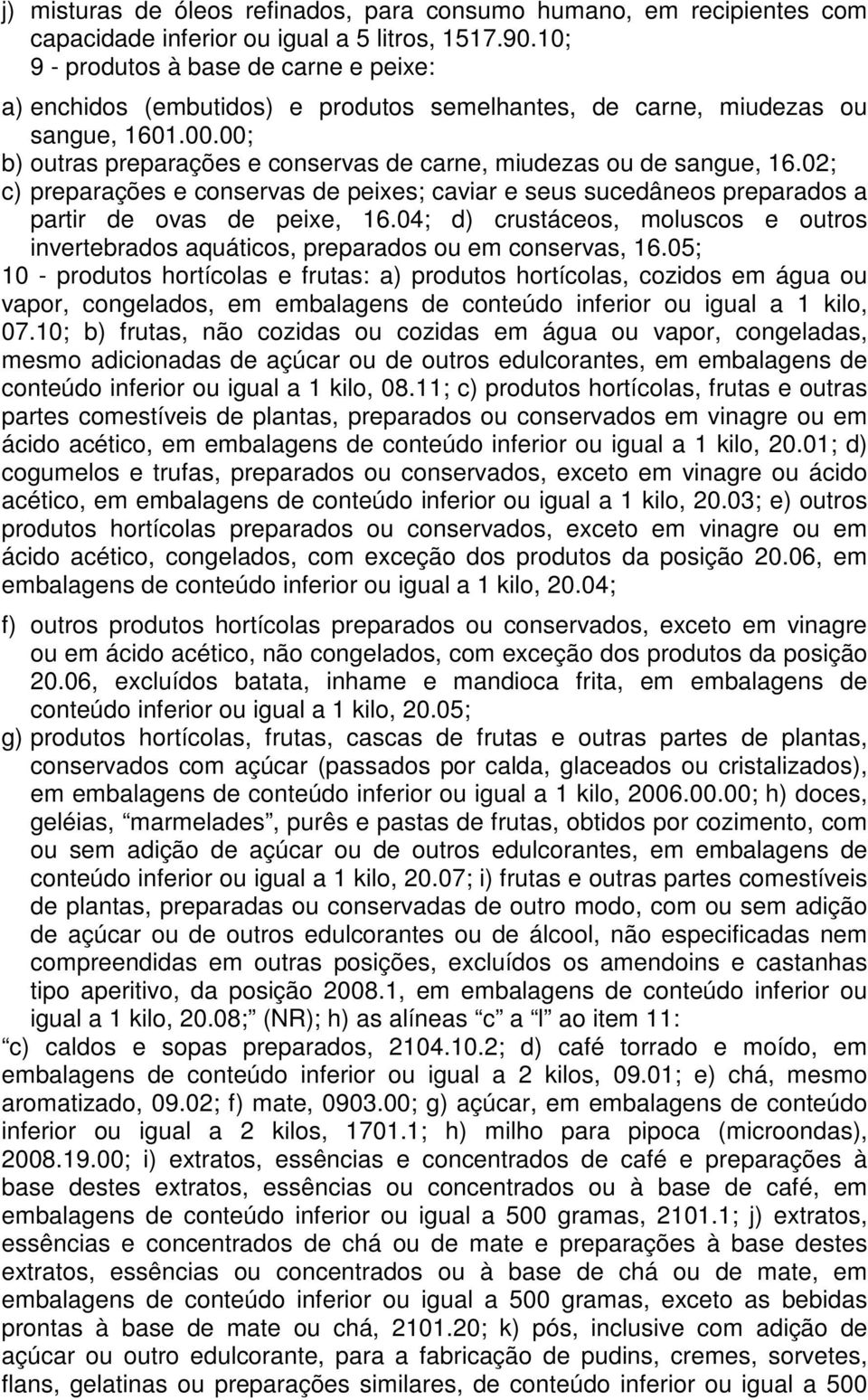 00; b) outras preparações e conservas de carne, miudezas ou de sangue, 16.02; c) preparações e conservas de peixes; caviar e seus sucedâneos preparados a partir de ovas de peixe, 16.