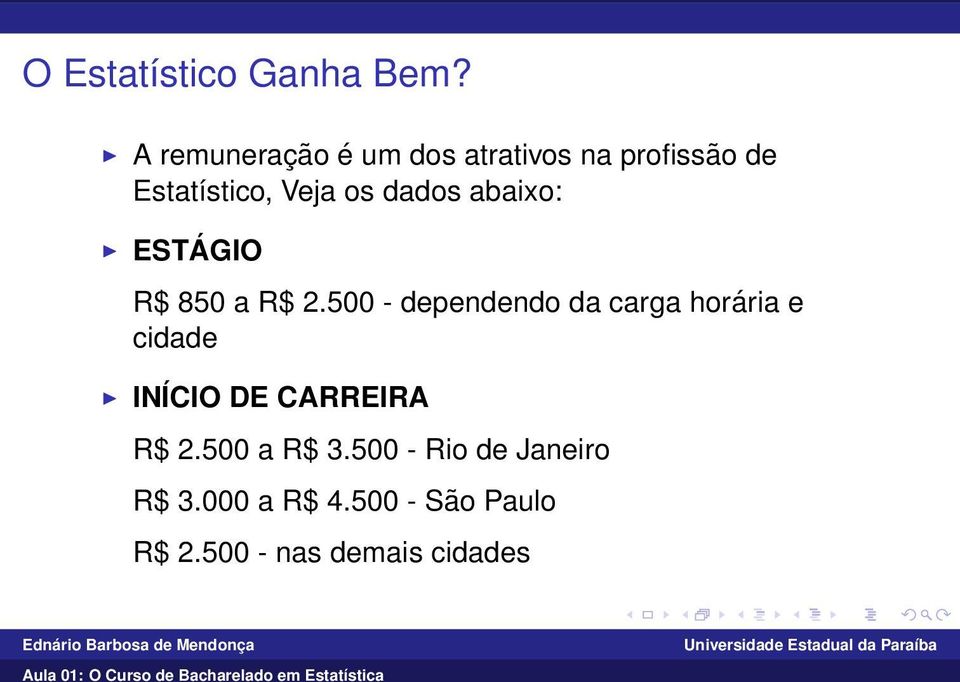 dados abaixo: ESTÁGIO R$ 850 a R$ 2.