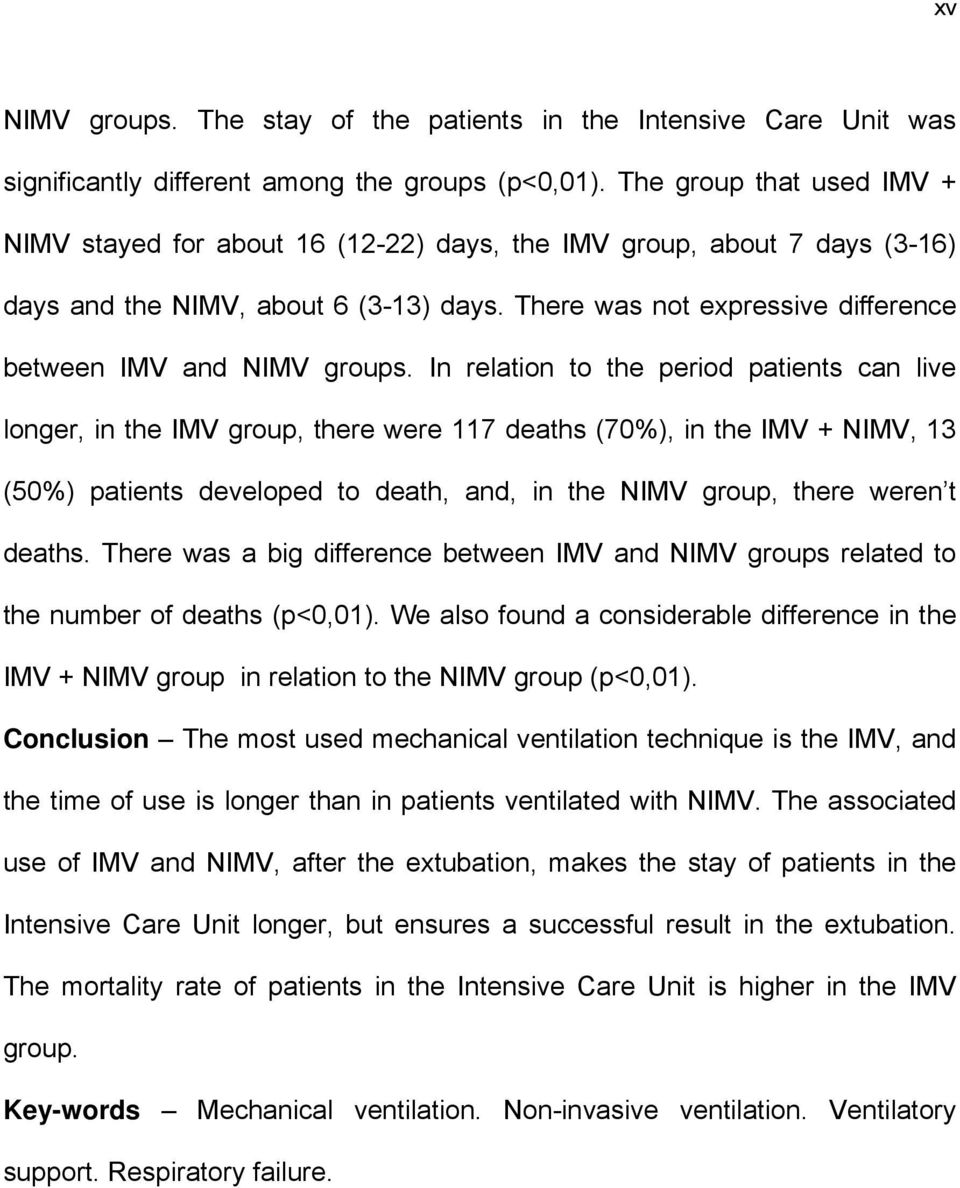 There was not expressive difference between IMV and NIMV groups.