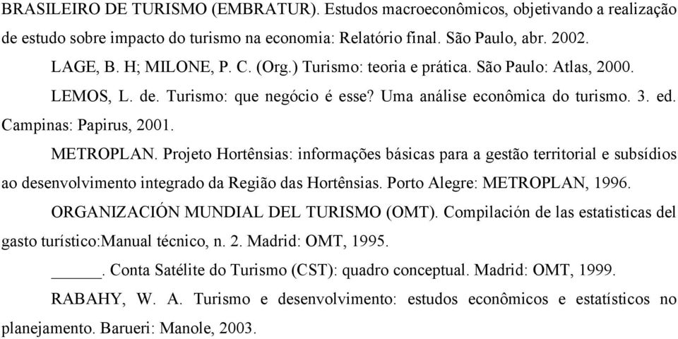 Projeto Hortênsias: informações básicas para a gestão territorial e subsídios ao desenvolvimento integrado da Região das Hortênsias. Porto Alegre: METROPLAN, 1996.