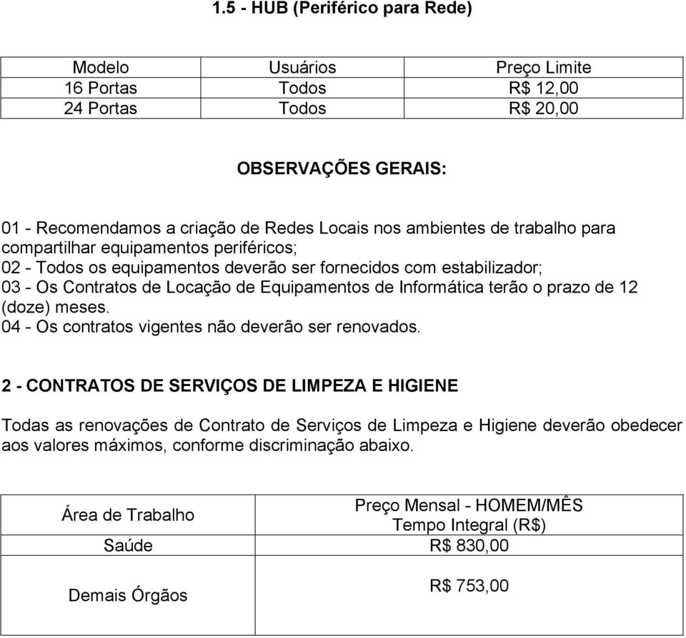 Informática terão o prazo de 12 (doze) meses. 04 - Os contratos vigentes não deverão ser renovados.