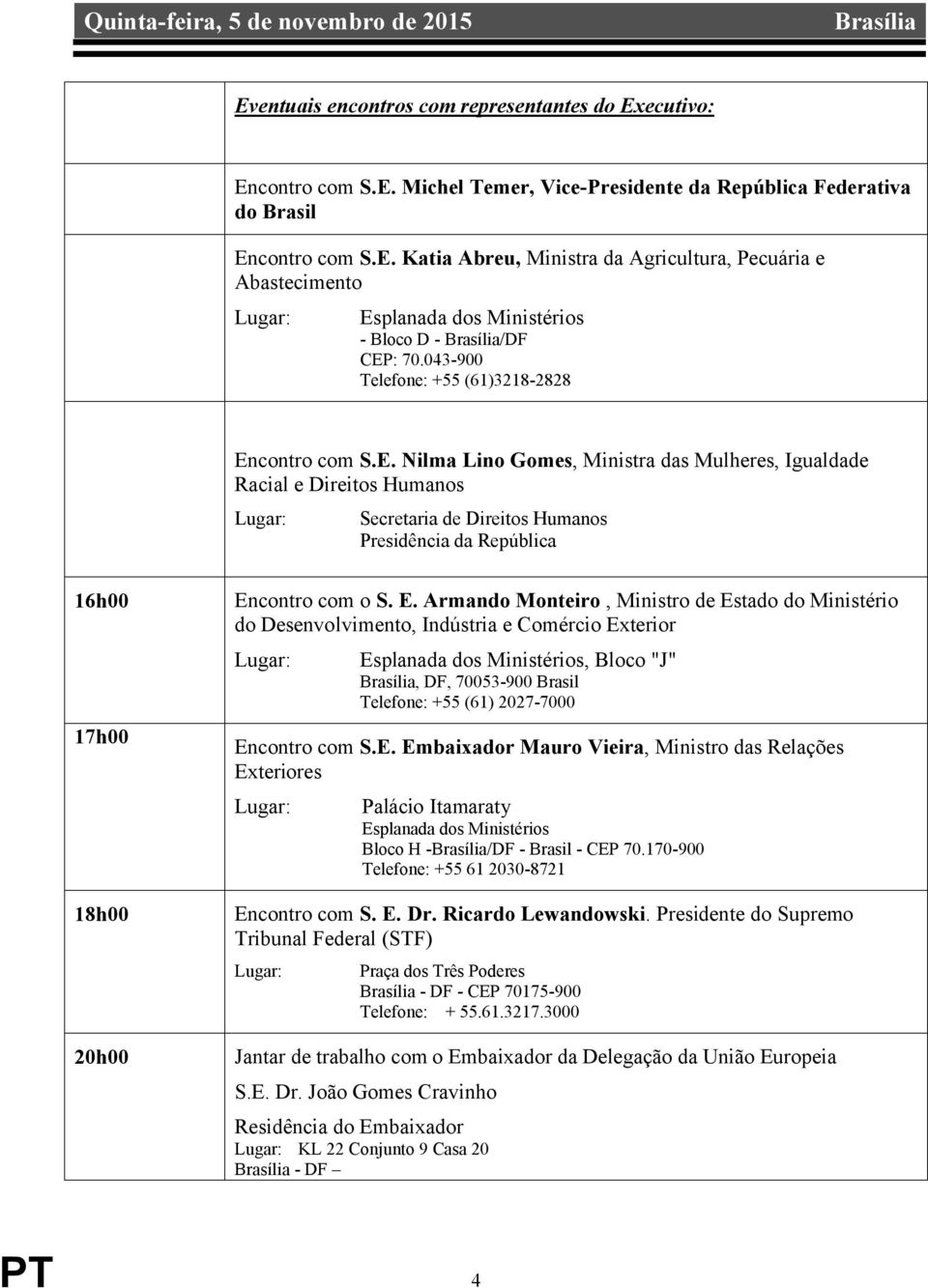 contro com S.E. Nilma Lino Gomes, Ministra das Mulheres, Igualdade Racial e Direitos Humanos Secretaria de Direitos Humanos Presidência da República 16h00 17h00 18h00 20h00 En