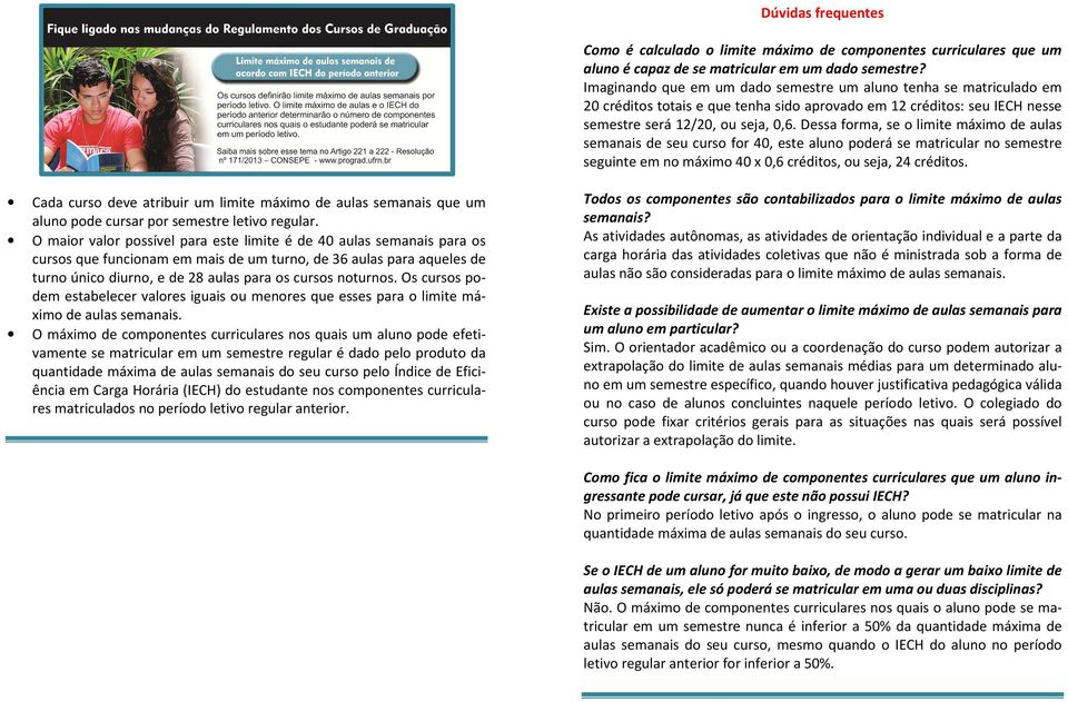 Dessa forma, se o limite máximo de aulas semanais de seu curso for 40, este aluno poderá se matricular no semestre seguinte em no máximo 40 x 0,6 créditos, ou seja, 24 créditos.