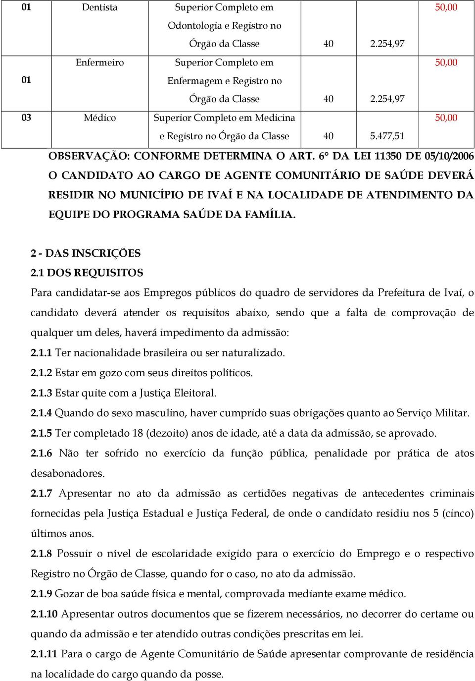 6 DA LEI 11350 DE 05/10/2006 O CANDIDATO AO CARGO DE AGENTE COMUNITÁRIO DE SAÚDE DEVERÁ RESIDIR NO MUNICÍPIO DE IVAÍ E NA LOCALIDADE DE ATENDIMENTO DA EQUIPE DO PROGRAMA SAÚDE DA FAMÍLIA.