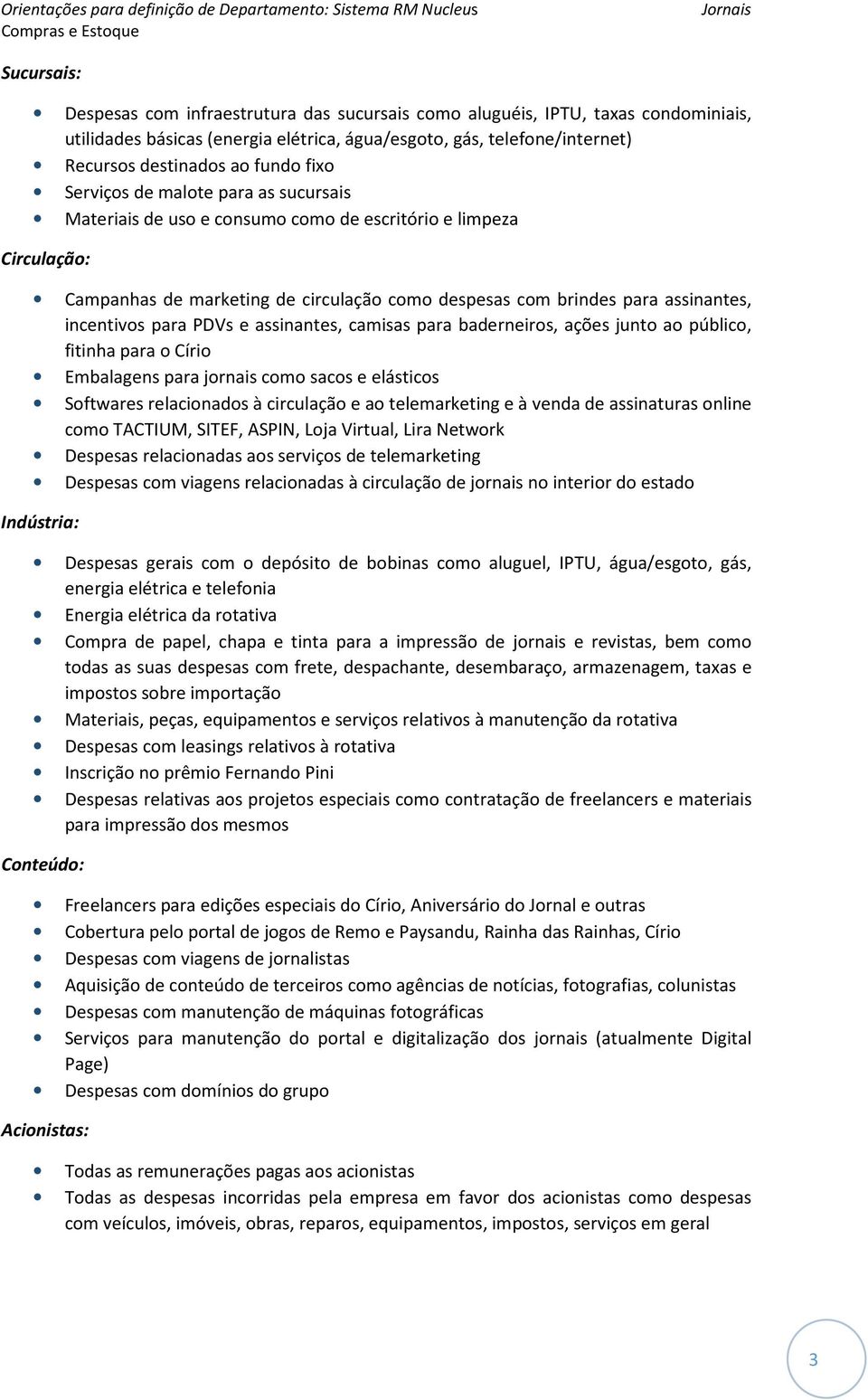 incentivos para PDVs e assinantes, camisas para baderneiros, ações junto ao público, fitinha para o Círio Embalagens para jornais como sacos e elásticos Softwares relacionados à circulação e ao