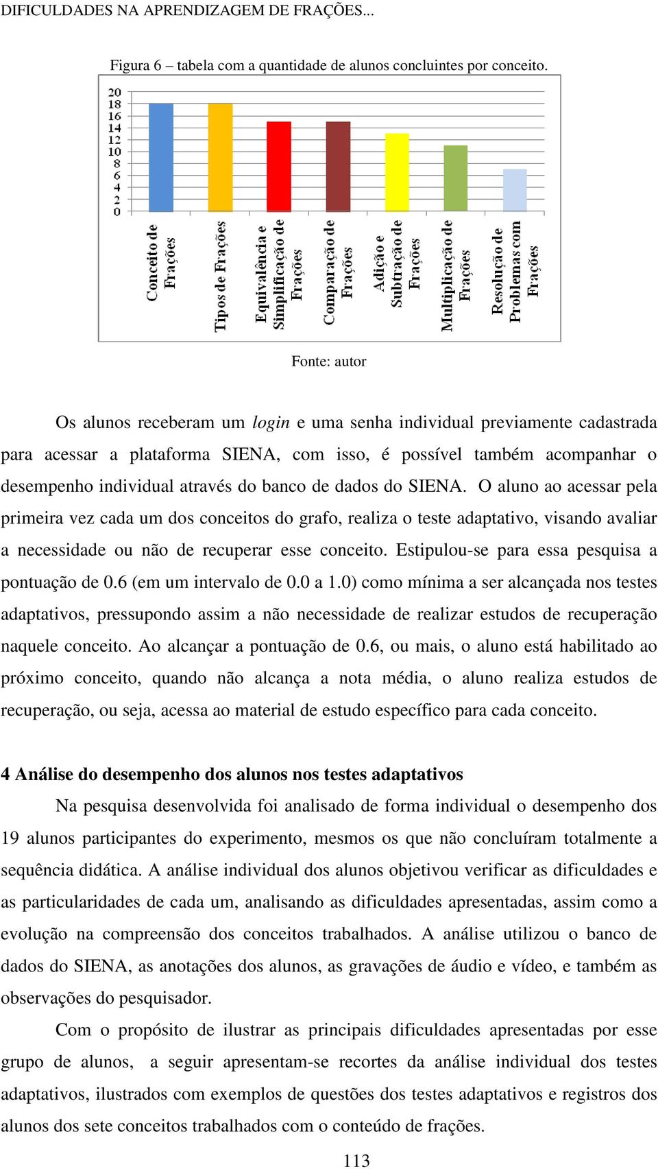 banco de dados do SIENA. O aluno ao acessar pela primeira vez cada um dos conceitos do grafo, realiza o teste adaptativo, visando avaliar a necessidade ou não de recuperar esse conceito.