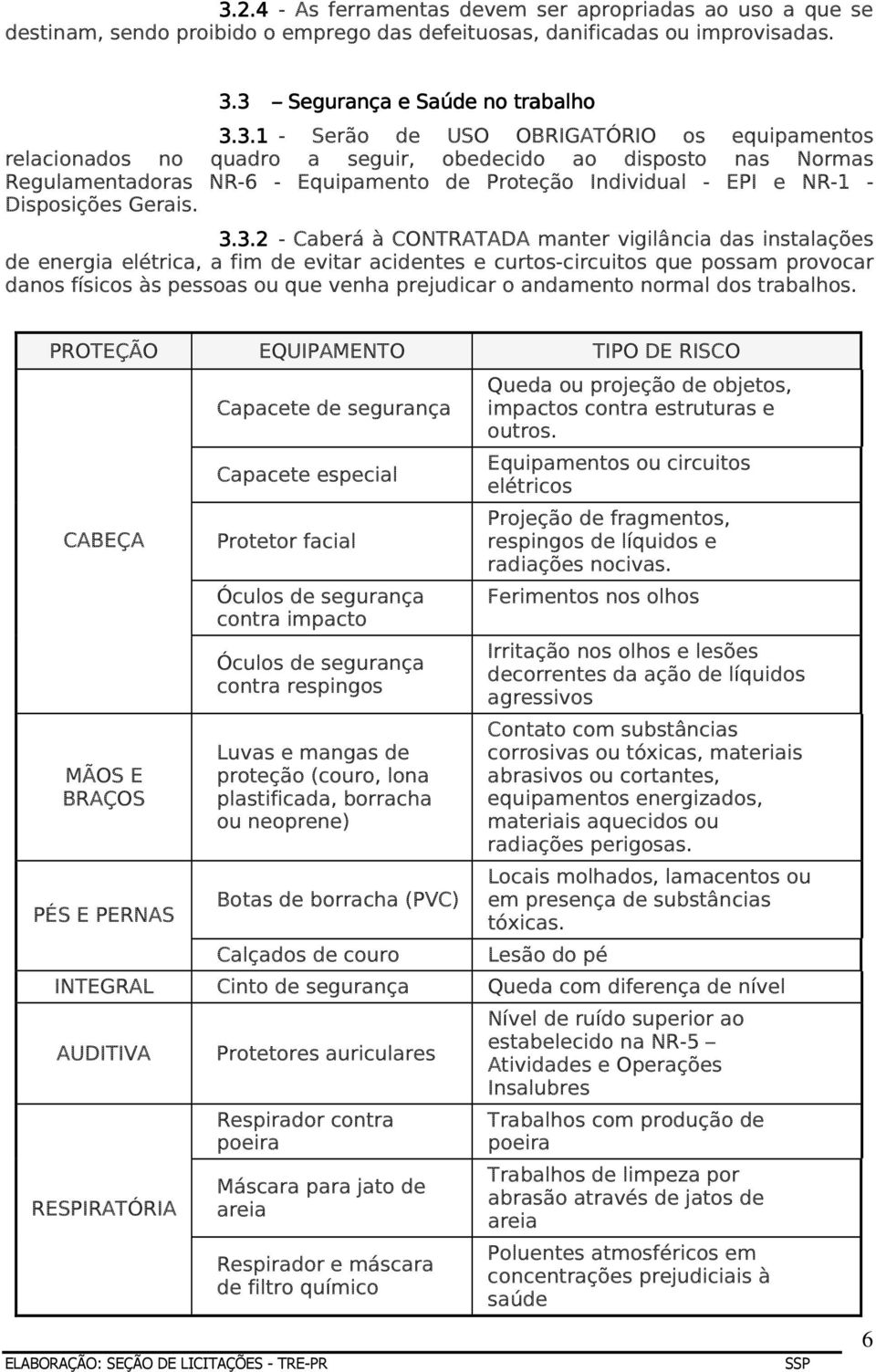 3.2 - Caberá à CONTRATADA manter vigilância das instalações de energia elétrica, a fim de evitar acidentes e curtos-circuitos que possam provocar danos físicos às pessoas ou que venha prejudicar o