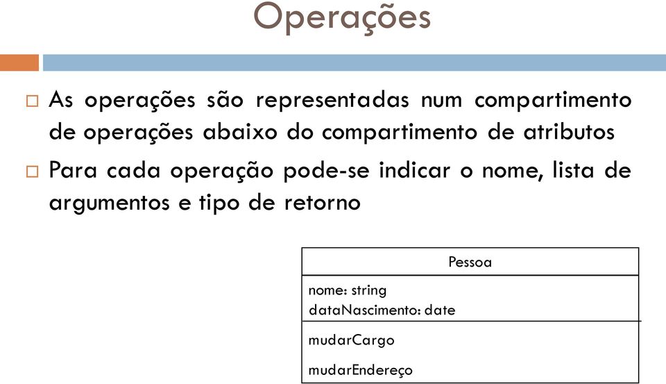 operação pode-se indicar o nome, lista de argumentos e tipo de