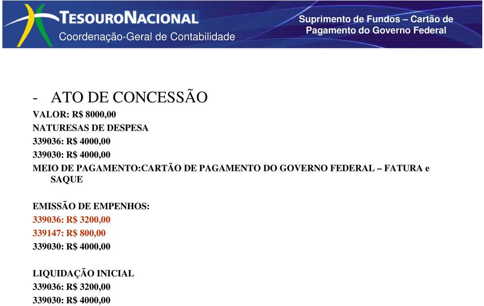 FEDERAL FATURA e SAQUE EMISSÃO DE EMPENHOS: 339036: R$ 3200,00 339147: R$