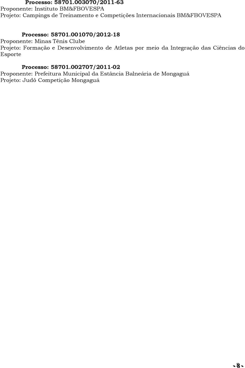 Internacionais BM&FBOVESPA 001070/2012-18 Proponente: Minas Tênis Clube Projeto: Formação e Desenvolvimento