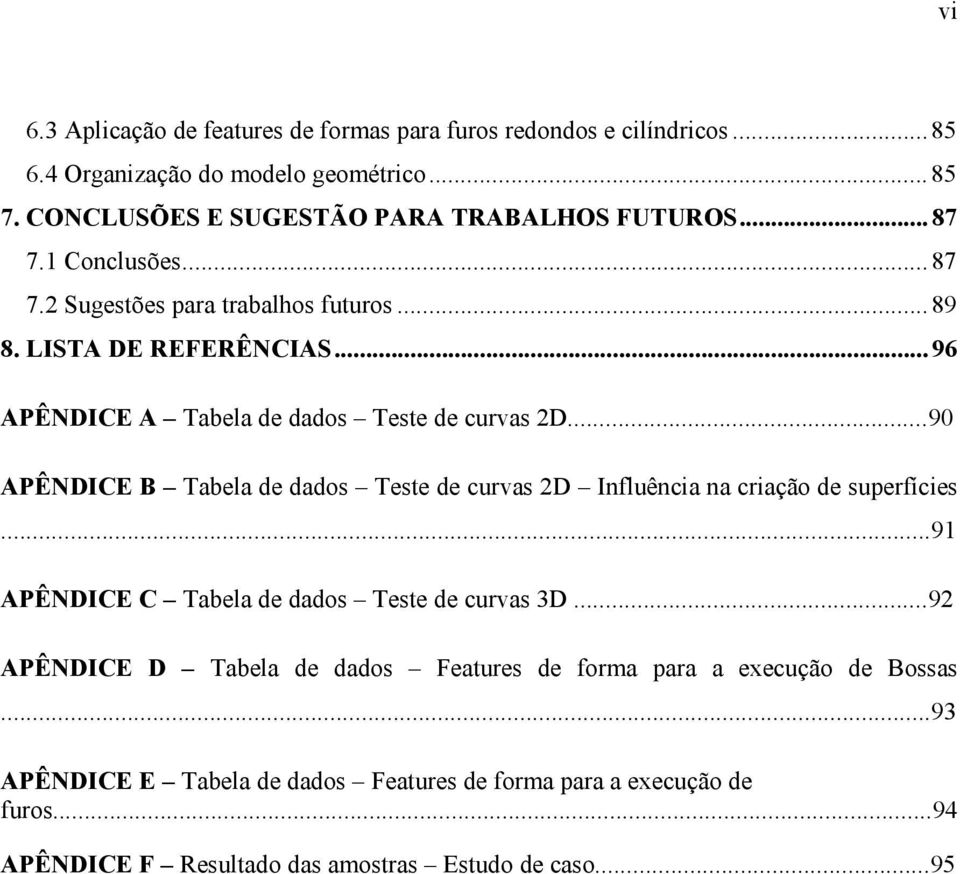 .. 96 APÊNDICE A Tabela de dados Teste de curvas 2D...90 APÊNDICE B Tabela de dados Teste de curvas 2D Influência na criação de superfícies.