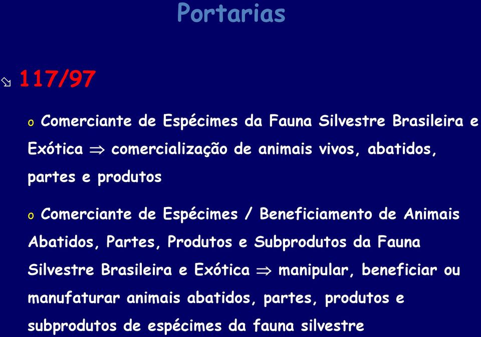 Animais Abatidos, Partes, Produtos e Subprodutos da Fauna Silvestre Brasileira e Exótica manipular,