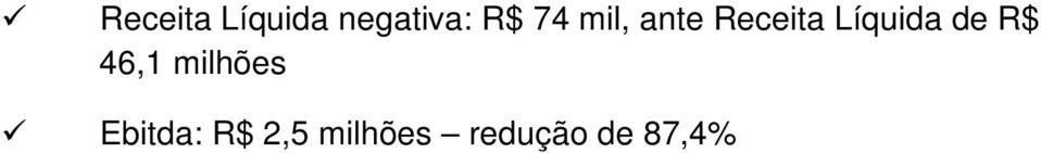 de R$ 46,1 milhões Ebitda: