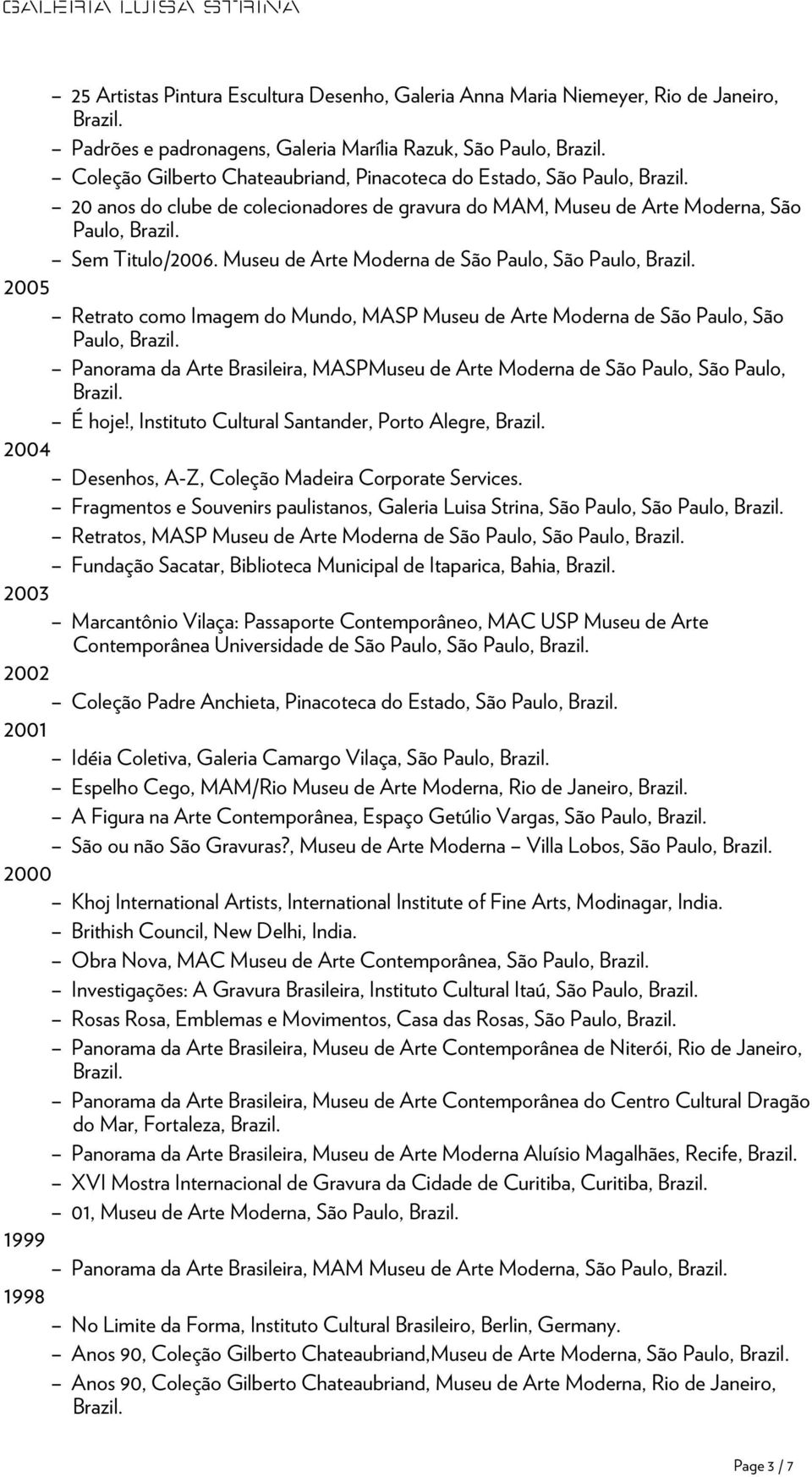 Museu de Arte Moderna de São Paulo, São Paulo, 2005 Retrato como Imagem do Mundo, MASP Museu de Arte Moderna de São Paulo, São Paulo, Panorama da Arte Brasileira, MASPMuseu de Arte Moderna de São