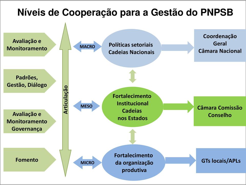 Avaliação e Monitoramento Governança Articulação MESO Fortalecimento Institucional Cadeias