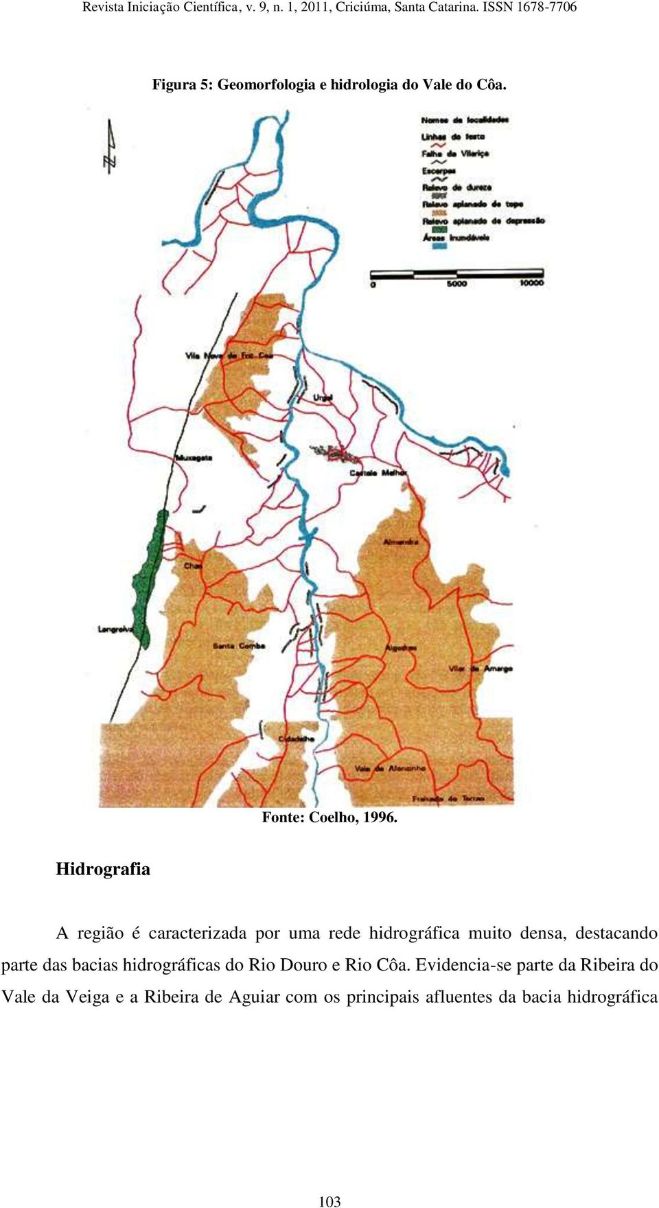 destacando parte das bacias hidrográficas do Rio Douro e Rio Côa.