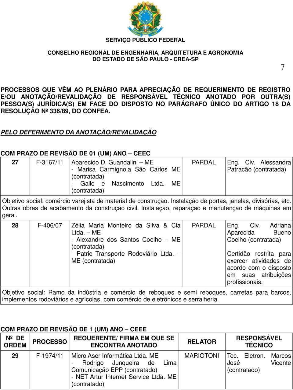 Guandalini ME - Marisa Carmignola São Carlos ME (contratada) - Gallo e Nascimento Ltda. ME (contratada) PARDAL Eng. Civ.