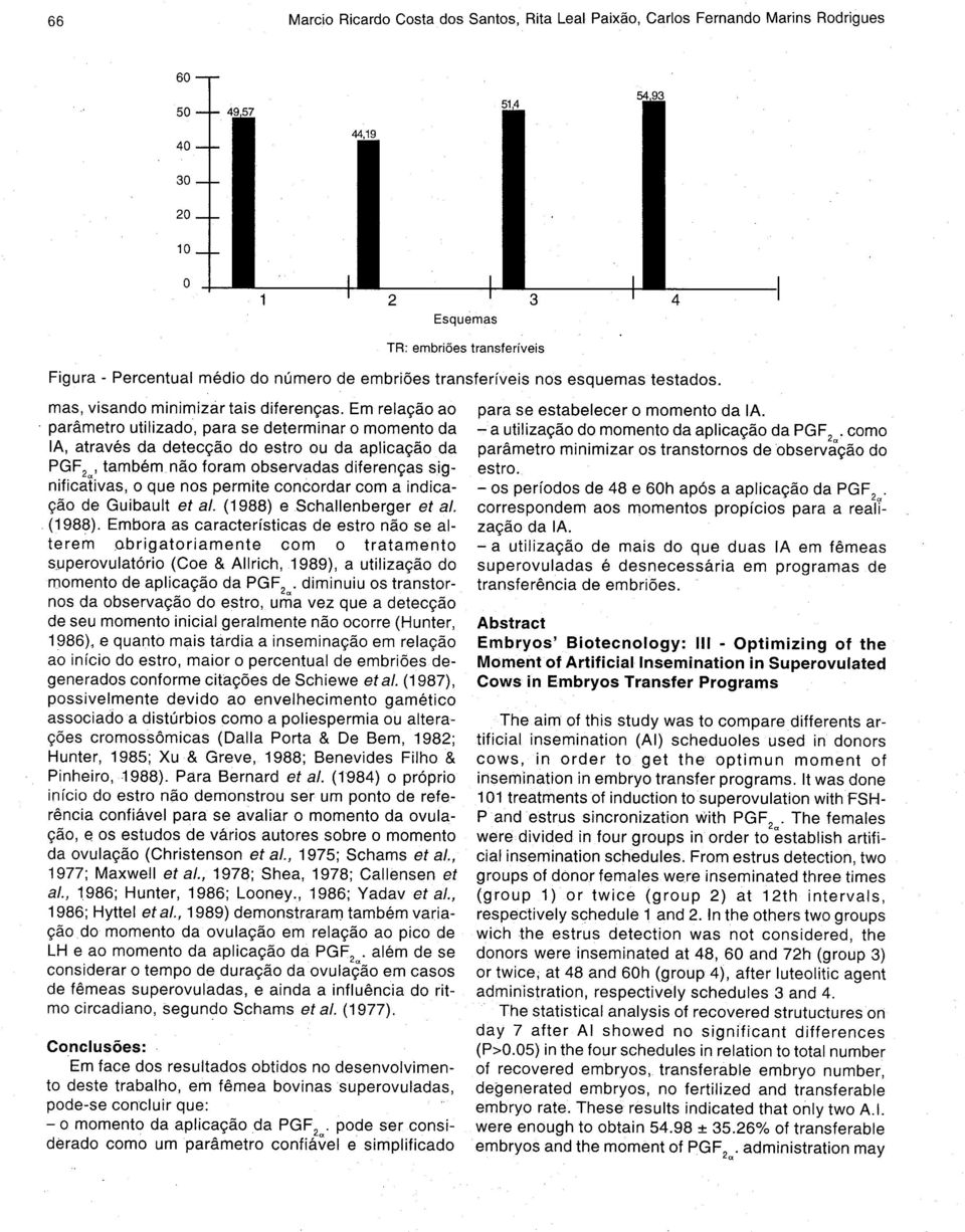 Em relação ao parâmetro utilizado, para se determinar o momento da IA, através da detecção do estro ou da aplicação da PGF 2, também não foram observadas diferenças significativas, o que nos permite