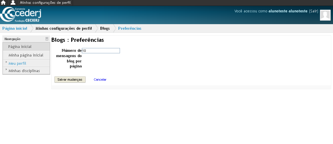 7- Configurando e registrando um blog Outra opção de configuração de perfil é o Blog.