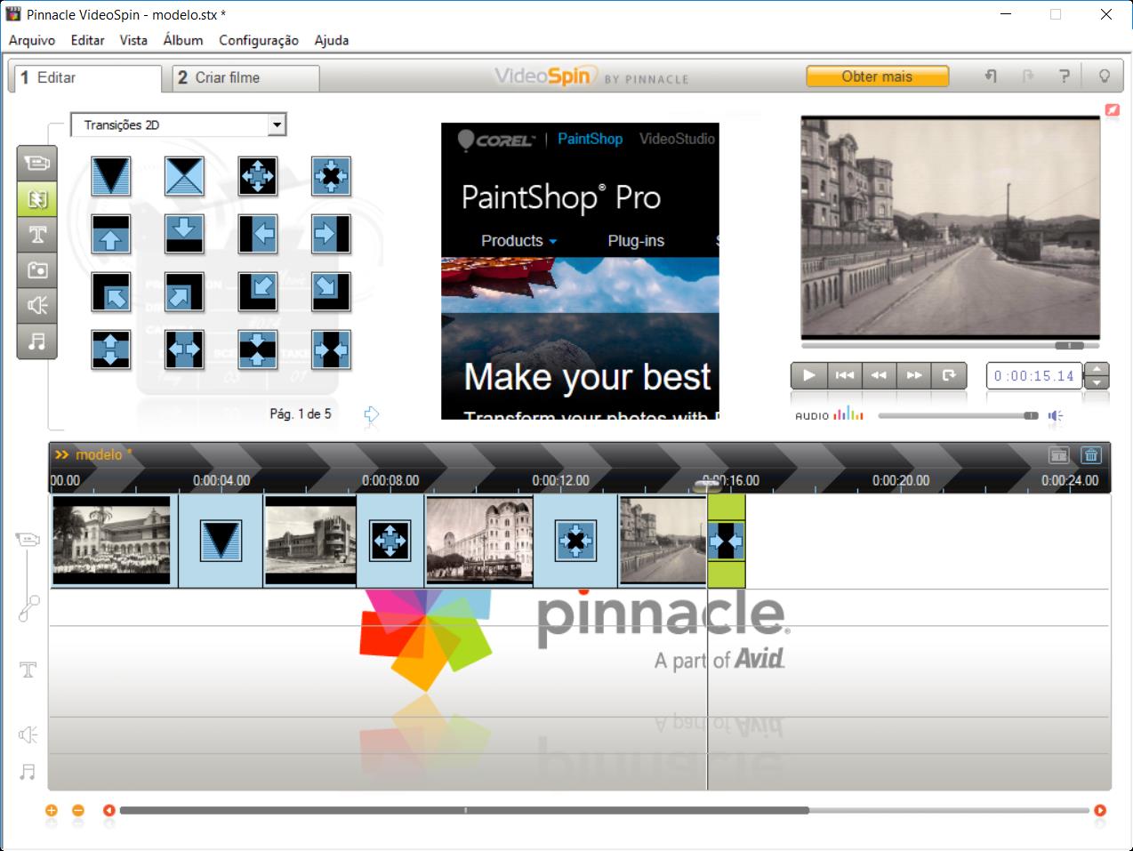 Executando Pinnacle VideoSpin - Passo 7 Escolhida a transição para uma imagem, coloque o cursor do