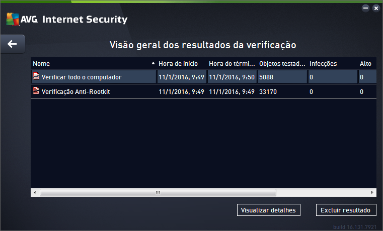 12. Histórico A seção Histórico contém informações sobre todos os eventos anteriores (como atualizações, verificações, detecções, etc.) e relatórios sobre esses eventos.