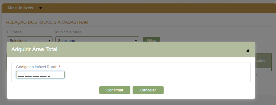 Informado o código do imóvel adquirido, o