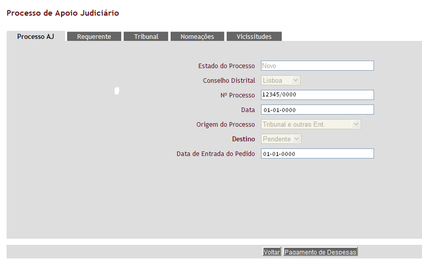 2. Seleccionar o processo no qual pretende gerar o pedido de despesas; Selecionar processo 3.