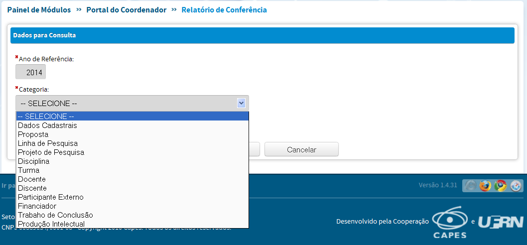 Consolidação de Programa O Relatório de Consolidação Programas apresenta dados quantitativos referentes à Produção do Programa, tais com número de Trabalhos completos, Outras publicações, pesquisa.