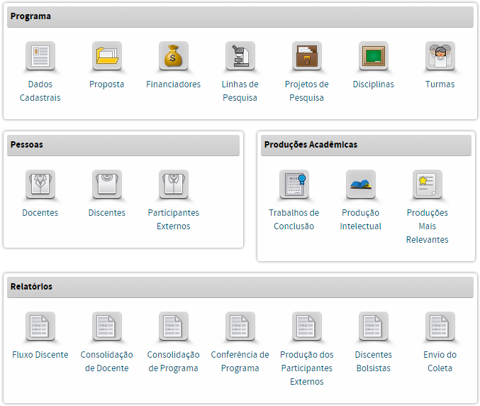 Turmas No Menu Turmas pode-se: Consultar, visualizar, alterar ou remover a turma, por período/ano e por nível (doutorado ou mestrado); Visualizar, alterar e remover o responsável pela disciplina no