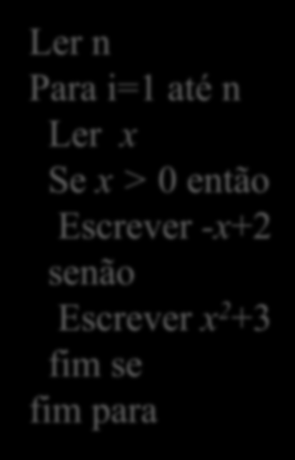c) Escreva um algoritmo que determine o valor de f(x) para n valores de x.
