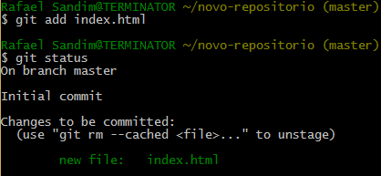 Comando Add Com o comando git add podemos informar ao Git que ele deve rastrear as modificações realizadas nos arquivos informados.