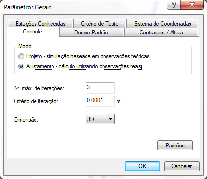 Ajustamento Segue o menu flutuante de configuração de ajustamento: Onde: Parâmetros Gerais: Controle A página de controle permite que você defina os parâmetros que afetam o modo de ajuste, número de