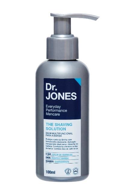 THE SHAVING SOLUTION O THE SHAVING SOLUTION é o balm multifuncional da Dr. JONES que protege a pele,facilita o desenho da barba e condiciona os fios da barba.