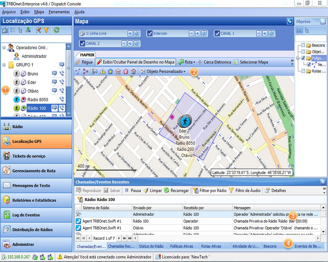 3. Tela de Localização GPS 3.1 Mapnik O Mapnik é uma fonte de mapa gratuita disponível na internet. É possível traçar as cercas eletrônicas diretamente neste mapa.