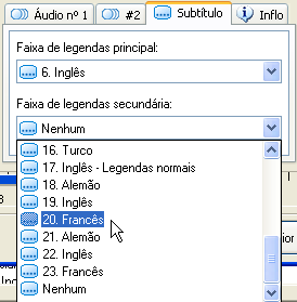 6.2.2 Seleccionar o subtítulo A disponibilidade e o número de faixas de legendas que o ficheiro do Nero Digital pode suportar dependem do perfil do Nero Digital seleccionado.