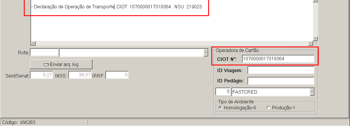 Após a mensagem de CIOT gerado com sucesso, pode-se verificar na aba 4.