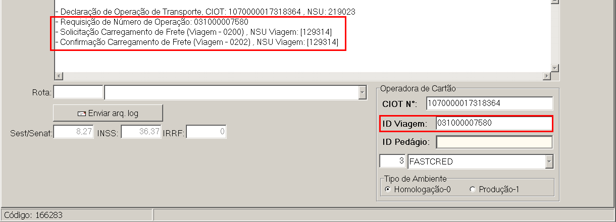 Após confirmação do Carregamento de Frete (Viagem), pode-se verificar na aba 4.