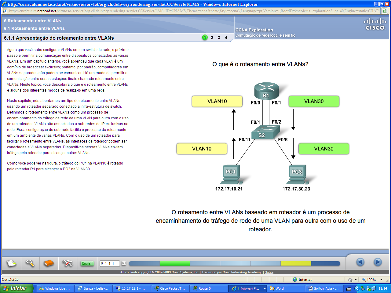 conectadas a VLANs separadas. Dispositivos nessas VLANs enviam tráfego pelo roteador para alcançar outras VLANs.