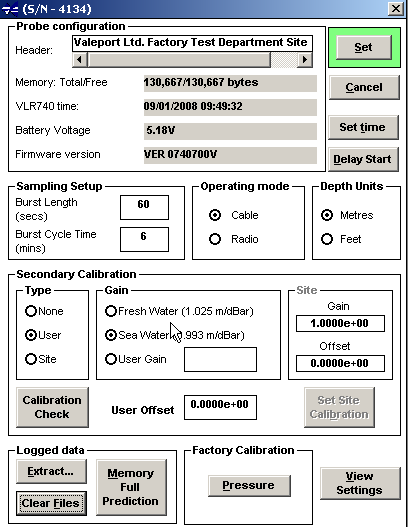 4.2. Configuração a. Lançamento como User No menu Secondary Calibration (Figura 35) em Type seleccionar a opção User ; em Gain seleccionar a opção Sea Water(0.993m/dBar).