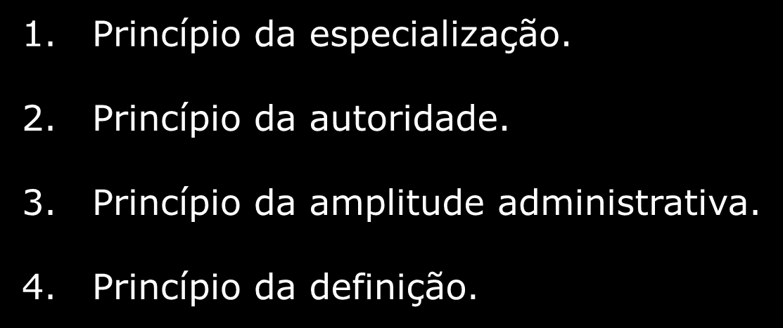 Princípios de Administração para Urwick: 1. Princípio da especialização. 2.