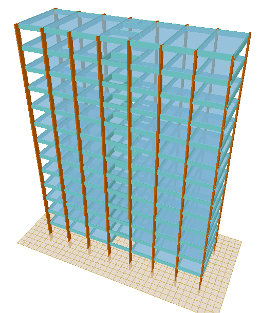 51 Figura 5.2 - Vista em 3D do edifício do Exemplo 01 Fonte: CYPE (2010). O edifício apresenta uma estrutura convencional formada por vigas, lajes e pilares em concreto armado.