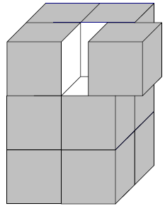 6. Pintaram-se as seis faces de um prisma quadrangular regular antes de o cortar em cubos iguais, tal como se pode observar na figura.
