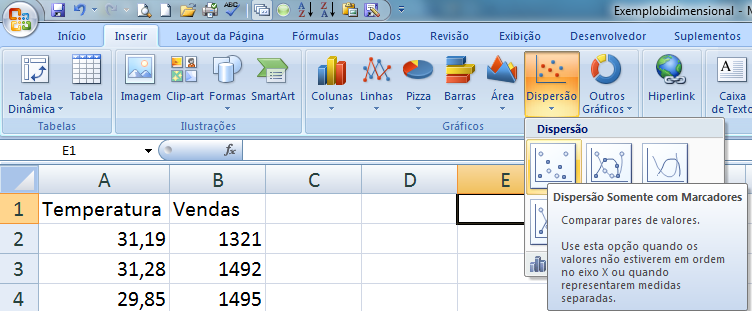 INE 71 - Procedimentos de Análise Bidimensional de variáveis QUANTITATIVAS utilizando o Microsoft Excel 27.