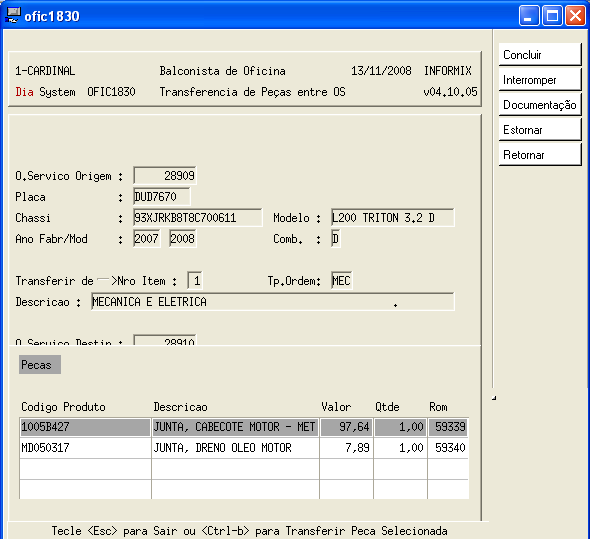 Balconista da Oficina Capitulo 02 Selecione o item a ser transferido com Ctrl+B: Troca efetuada: Exercícios