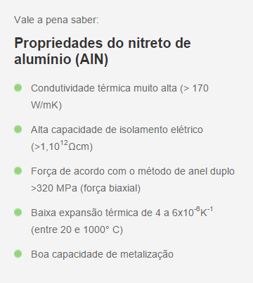 iluminação LED ou na eletrônica de alta potência.