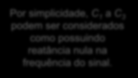 O Amplificador TBJ Universal + V CC R C (C) C 1 (B) C 3 (Z) Por simplicidade, C 1 a C 3 podem ser considerados como possuindo reatância nula na frequência do sinal.