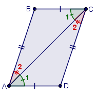 14 Analogamente, como os lados e são paralelos, então, a diagonal é uma transversal dos segmentos e. Logo, os ângulos e são alternos internos e, pelo teorema 4.12.1, são congruentes, isto é, (1.3.5).