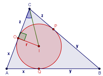 40 Figura 3.2.3 Circunferência Inscrita em um Triângulo Prova: Sendo uma circunferência incrita no triângulo com lados,,, precisamos mostrar que o raio é.